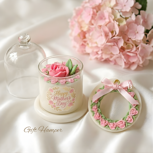 Luxury Mother’s Day Floral Candle Gift Set | Handmade Rose Candle with Wax Sachet | Premium Gift for Mom