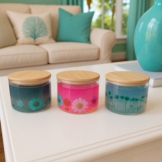 Floral Gel Candle Set with Bamboo Lid