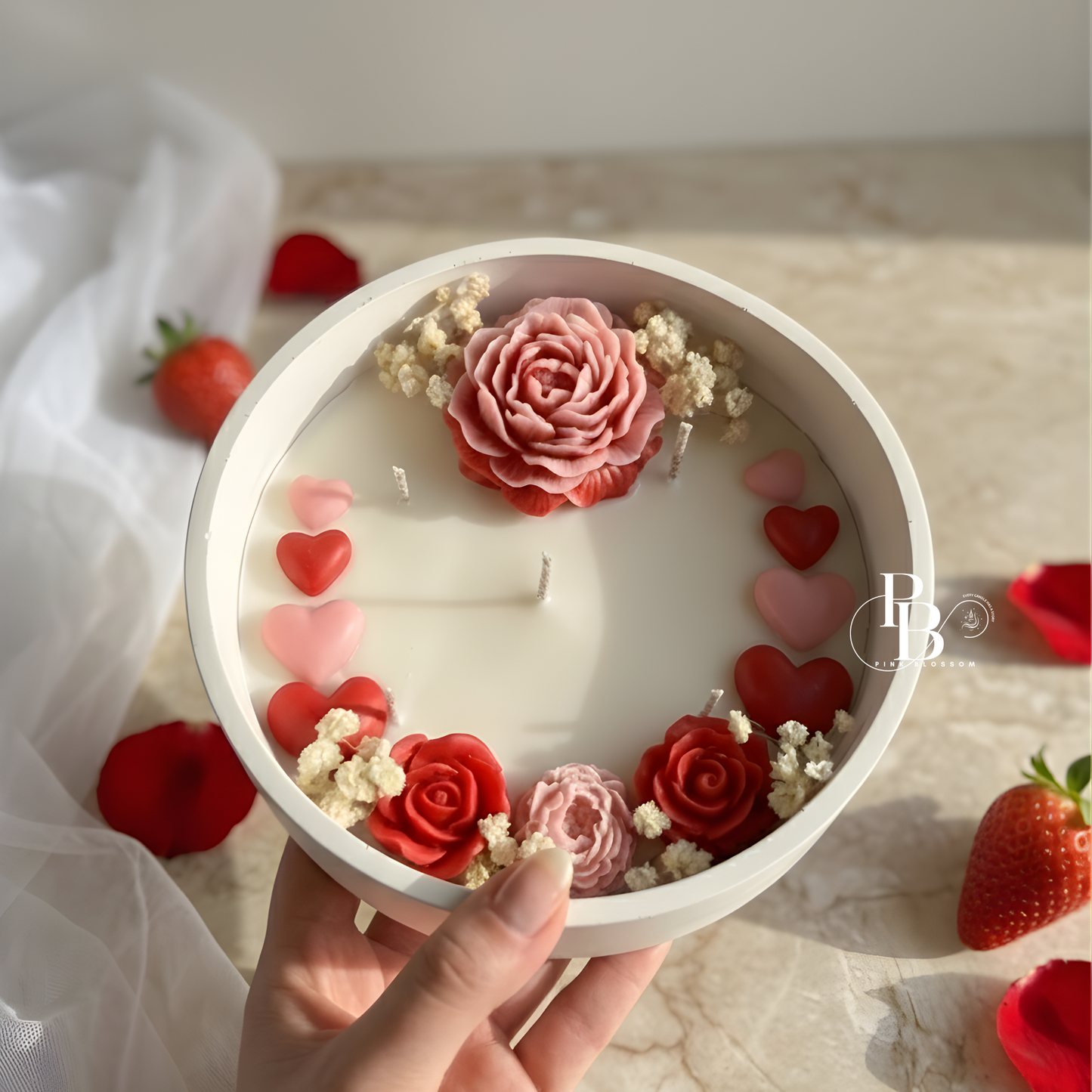 Valentine’s Day Luxury Floral Candle – Handmade Romantic Rose Candle Gift