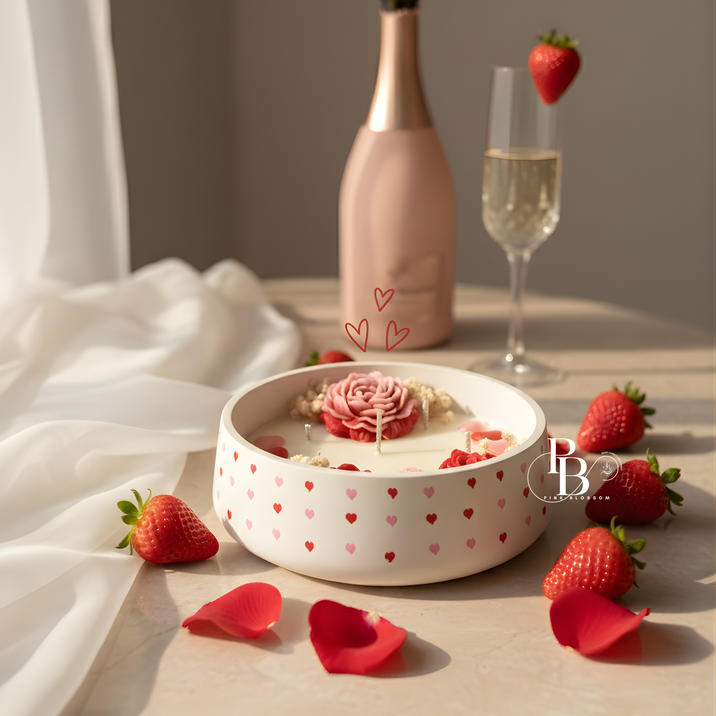 Valentine’s Day Luxury Floral Candle – Handmade Romantic Rose Candle Gift