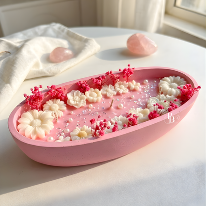 Elegant Pink Flower Boat Candle