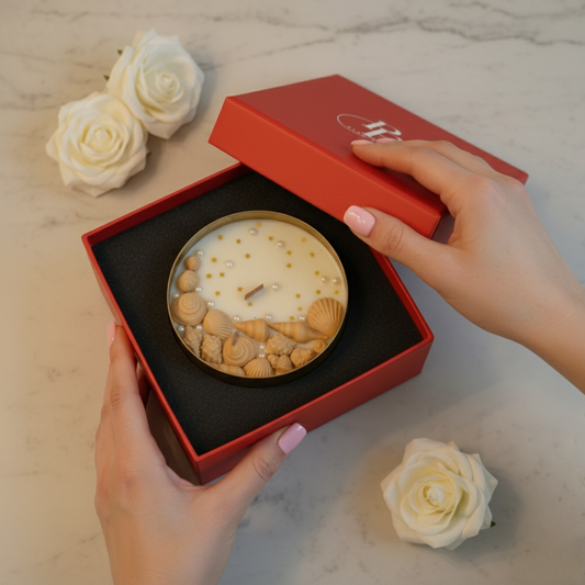 Luxury Shell-Inspired Candle Gift Box | Handcrafted Soy Candle by Pink Blossom