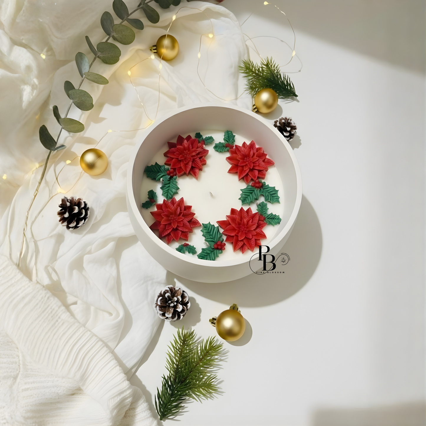 Luxury Christmas Poinsettia Bowl Candle