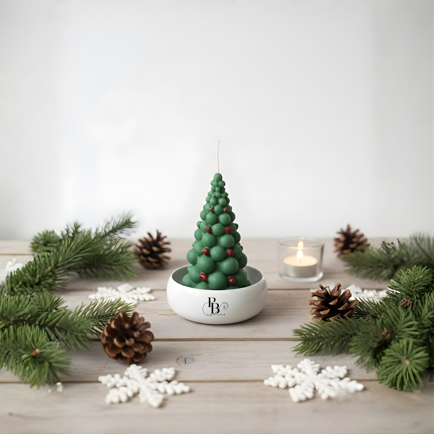 Luxury Christmas Tree Bubble Candle in Urli Bowl