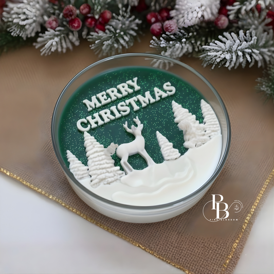 Luxury Merry Christmas Candle | Handcrafted Winter Forest Wax Art