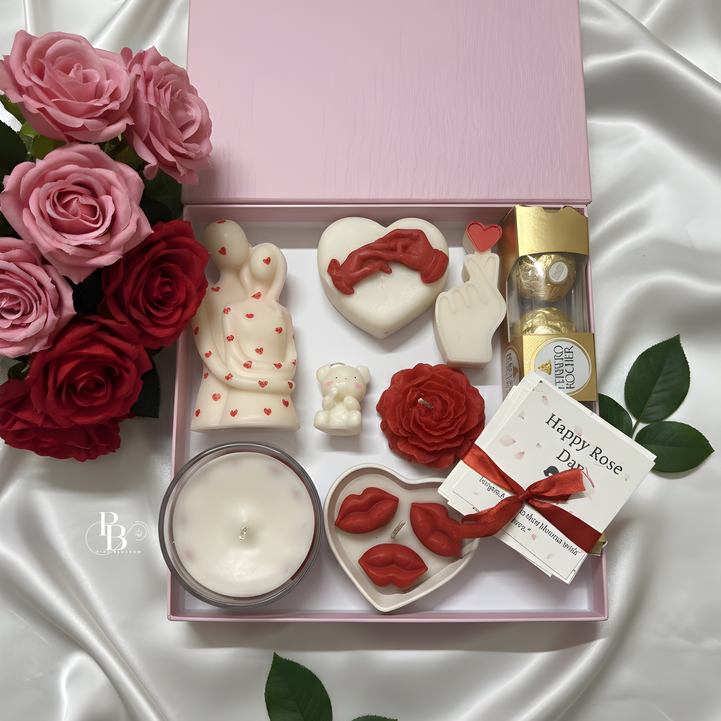 Valentine’s Day Luxury Gift Hamper with Scented Candles, Roses & Chocolates – Romantic Love Gift Box